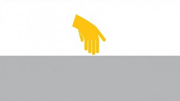 Minimalist icon of a yellow hand over a gray surface.