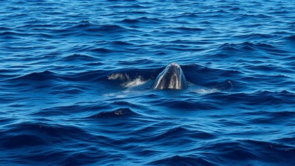 Solitary whale in North Atlantic, part of endangered whales recovery Canada initiative.