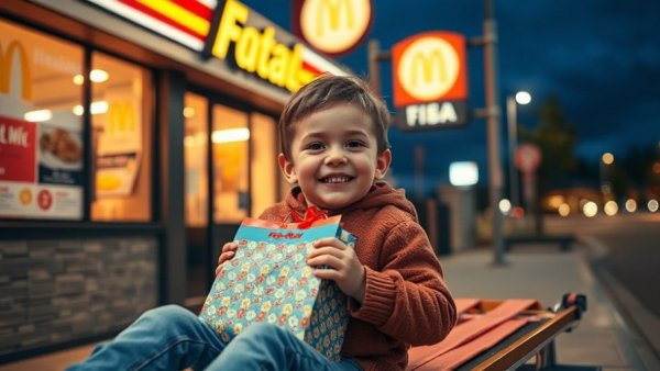 Joyful young boy on stretcher holding a gift, act of kindness in emergency services.