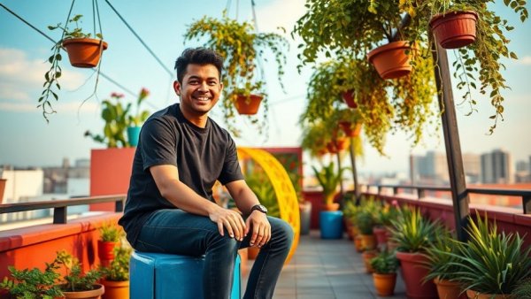 Urban gardening in Bengaluru: rooftop oasis with lush plants.