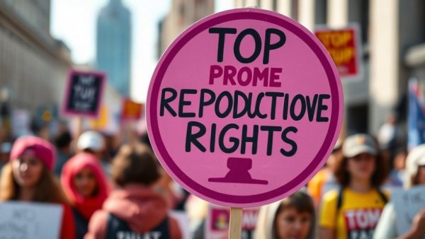 Protest sign advocating reproductive rights in a crowd.