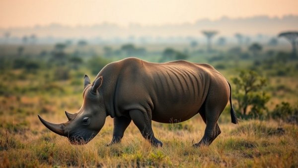 Indian rhino grazing in grassy Kaziranga National Park, Assam