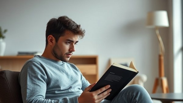 Young man reading to get closer to Christ in a serene setting.