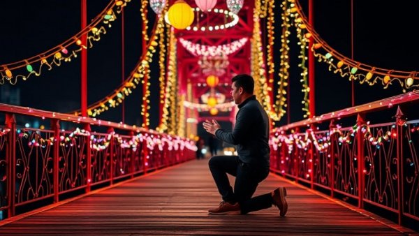 Engagement ring recovered during proposal on decorated bridge.