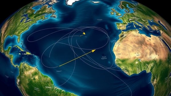 Map of the Sargasso Sea with ocean currents and continental labels.