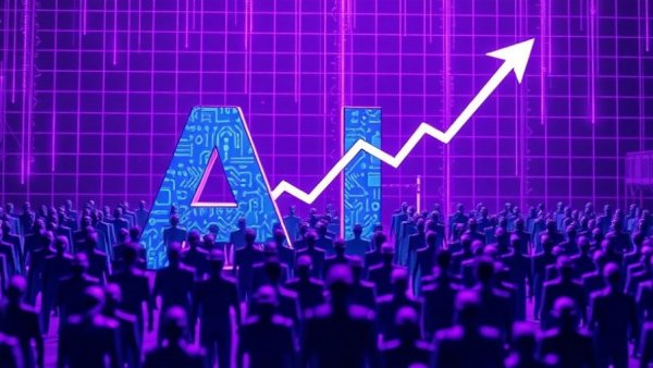 Abstract AI productivity tools concept with digital figures and graph.