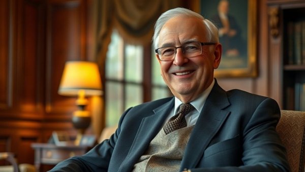 Finding Harmony: A King's Vision - Elderly man smiling in elegant study