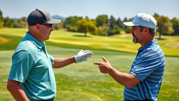 Instructive golf lesson on a sunny golf course, showcasing marketing solutions.