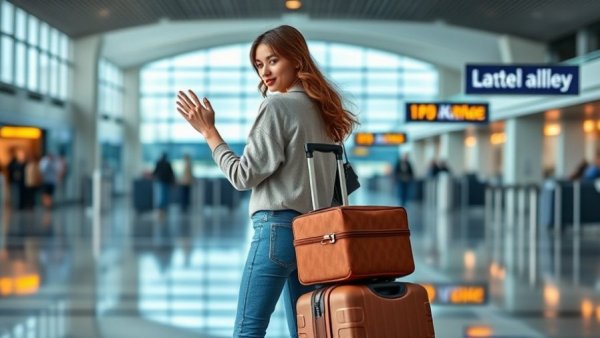Woman recovering from family gatherings as she departs an airport.