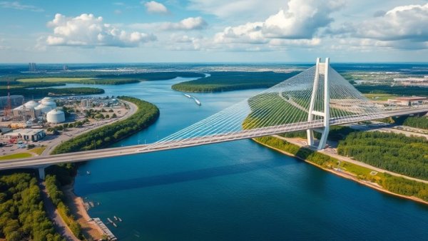 Aerial view of Gordie Howe International Bridge, highlighting benefits for Detroit's local businesses.
