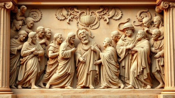 Wisdom in Business Education depicted through a detailed classical relief.
