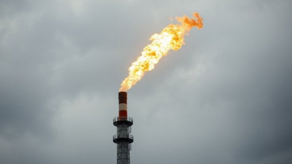 Industrial flare stack burning methane, related to Canada methane regulations 2035.