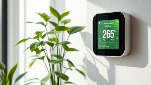 Modern plant and air quality monitor in sleek indoor environment to improve your indoor air quality.