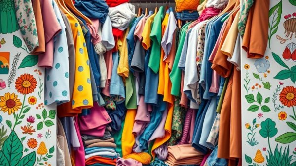 Cluttered wardrobe emphasizes reduce non-essential shopping.