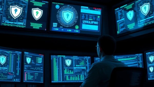 Effective Case Management in Cybersecurity: operational center with data screens.