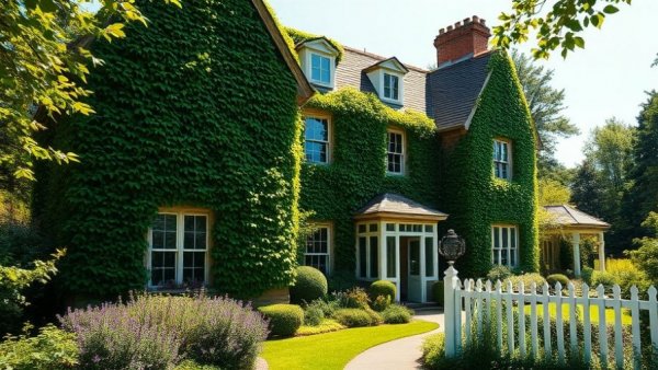 Save Scrooby Manor, picturesque ivy-covered house with lush garden.