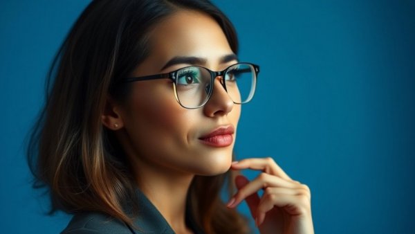 Professional woman in media, thoughtful and poised expression.