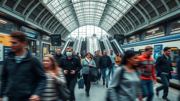 Crowded London station illustrating busy urban environment