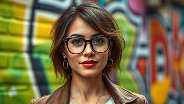 AI innovation in journalism concept with confident woman in urban setting.