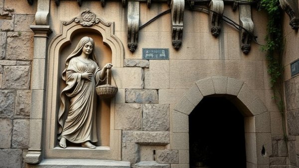 Preserving India's architecture, woman in traditional attire near ancient stone carving.