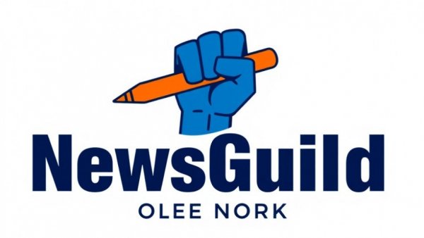 Bold logo of NewsGuild of New York with fist and pen.