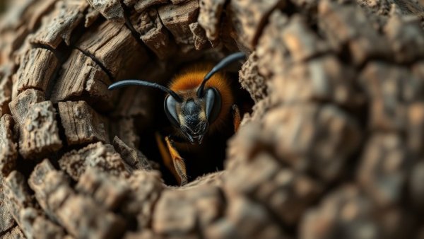 Close-up of stingless bee in textured wood hole, stingless bees legal rights.