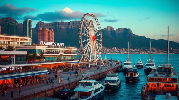 Bustling Cape Town waterfront at dusk, highlighting tourism surge.