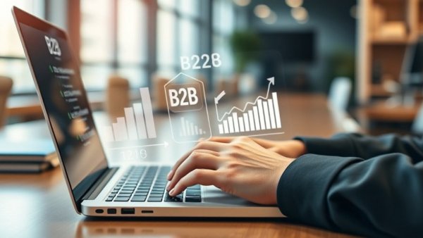 B2B e-commerce platform selection and ERP integration concept on laptop.