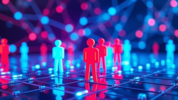 Glowing figures on a network grid symbolizing strategic hiring decisions 2026.