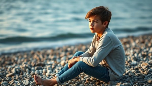 Contemplative person on a beach reflecting on life.