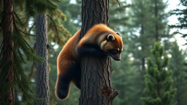 Wolverine climbing tree in forest, Colorado Wolverine Restoration Plan.