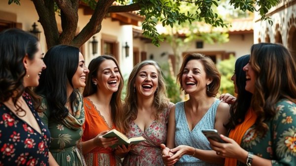 Women sharing stories in a rural community setting