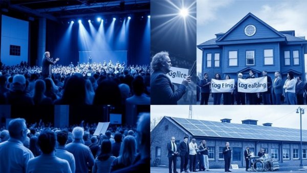 Collage highlighting community events and social justice themes.