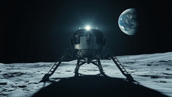 Futuristic lunar lander representing space missions 2026 on the moon.