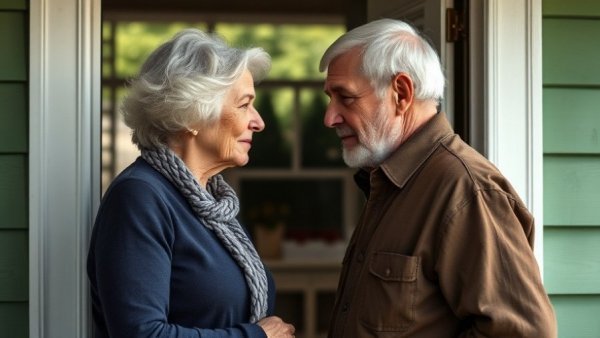 Heartfelt act of kindness for seniors captured at the doorway.