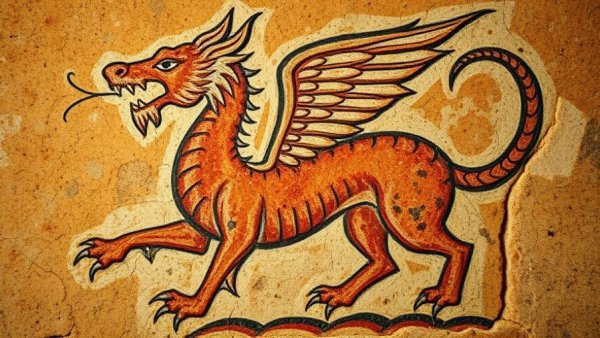 Detailed fresco in Rome depicting a mythical creature for virtual guided tours.