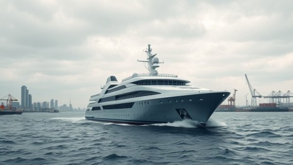 Modern ship during Battery Electric Ship Trials in industrial harbor.