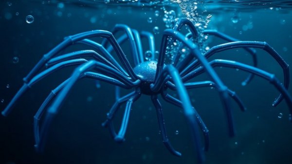 Spider-inspired metal tubes floating in water, unsinkable design.
