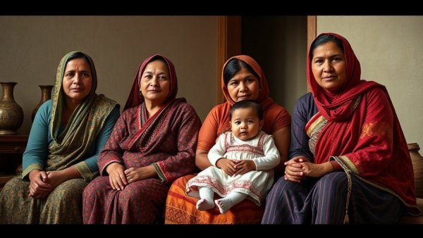 Women and baby in traditional attire, Swasthya Sewa Dapoon.