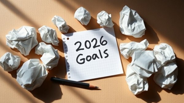 Setting New Year’s resolution success strategies with a goals notebook.