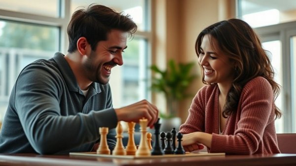 Joyful chess match in India, two people playing enthusiastically indoors.