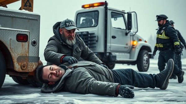 Tow truck driver aids man on icy ground with police assistance