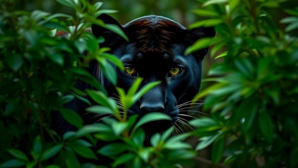 Black panther peering through foliage in wildlife conservation news 2026.