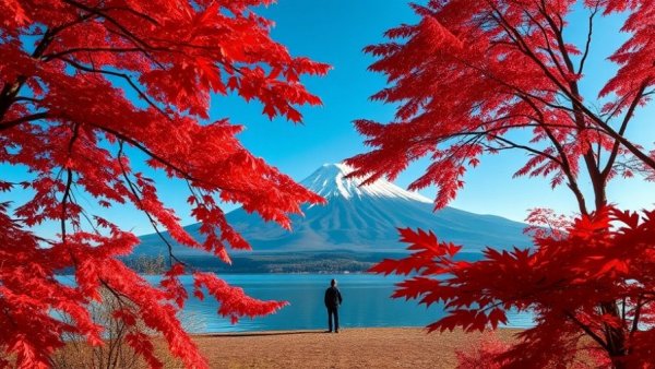 Scenic view of Mount Fuji with autumn leaves, representing positive business trends.