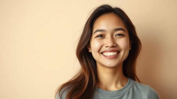 Smiling young woman portrait in soft lighting