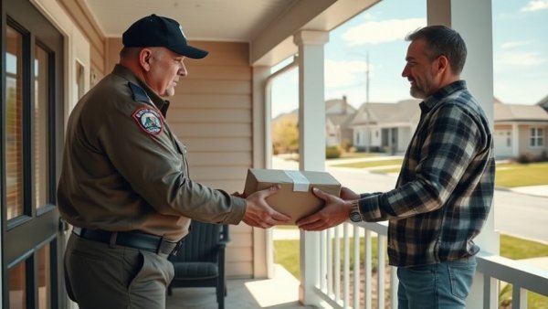 UPS driver kindness impact on a porch exchange, sunny day.