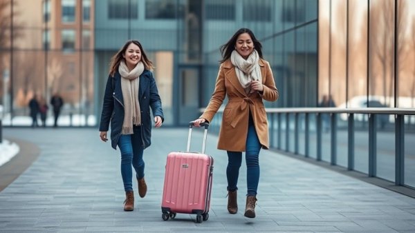Travel from Malvern to UK Airports: Mother and daughter traveling with luggage.