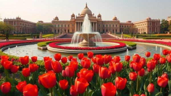 Amrit Udyan at Rashtrapati Bhavan with vibrant tulips.