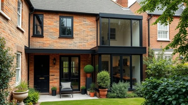Modernizing London townhouses with brick extension and garden.