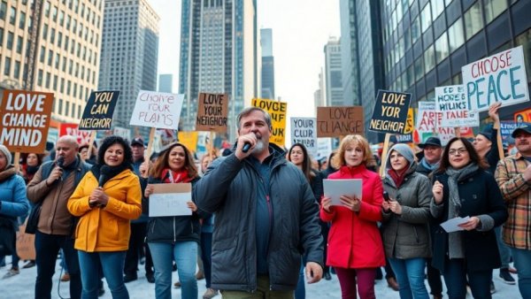 Minneapolis protest against ICE with diverse group holding signs.